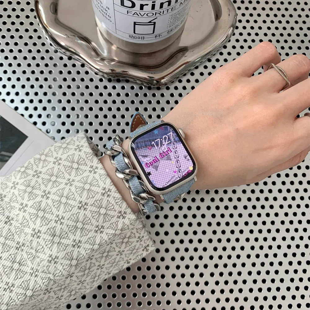 애플 워치 밴드용 럭셔리 스트랩, 더블 투어 디자인 가죽 팔찌, iwatch 시리즈 8, 7, SE, 6, 5, 4, 3, 44mm 울트라, 49mm, 45mm, 40, 41mm