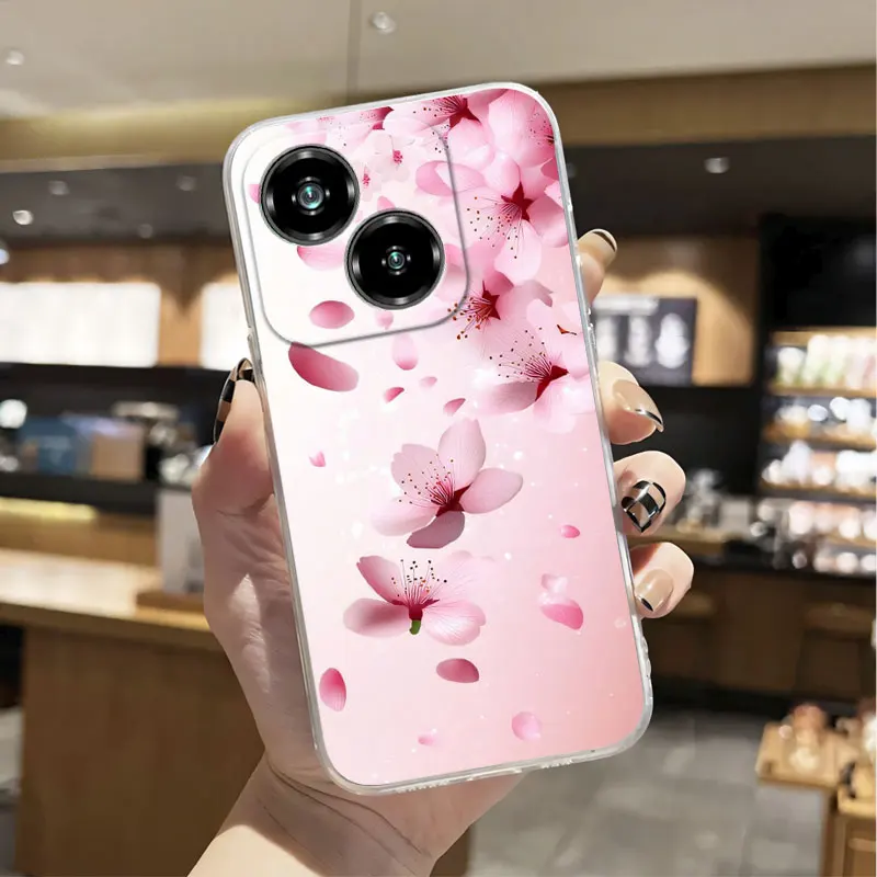 Luxury Clear Shockproof Silicone Soft Phone Case with Marble Floral Print