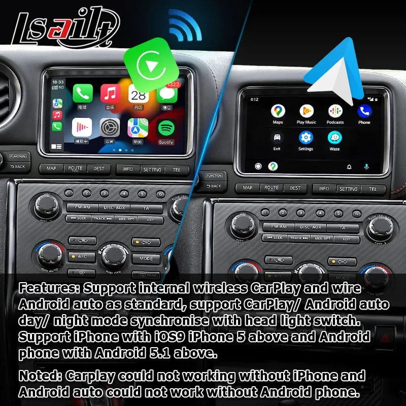 samsara gps Android carplay HD screen upgrade for Nissan GT-R GTR R35 2008-2016 JDM video bypass wireless android auto IT08 08IT Lsailt best gps navigation for car