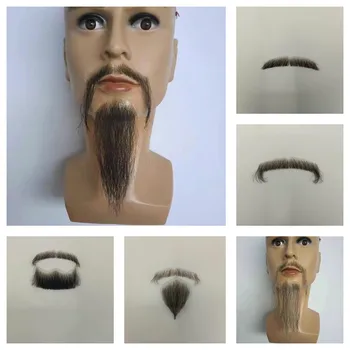 Baffi per barba lunga e bella per uomo, festa/film, barba in pizzo per trucco realistico, grigio nero