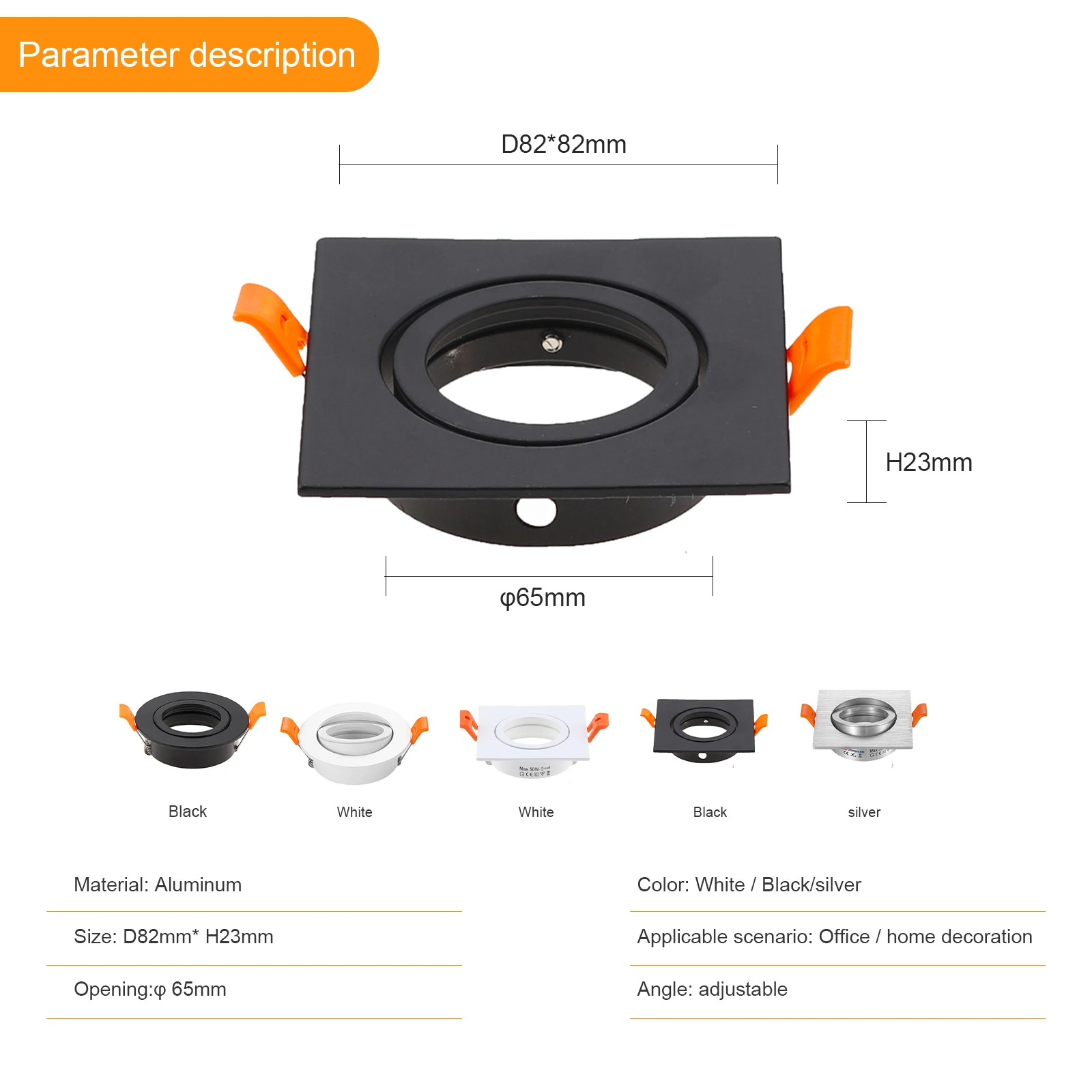 10 sztuk czarny biały srebrny okrągłe wpuszczone LED regulacja światła sufit rama MR16 GU10 oprawa oprawa Downlight uchwyt wyłącznik 65mm