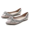 Woman Fashion Bow Rhinestone Flat Single Shoes Apricot Pointed Shallow Mouth Single Shoes 2025 Spring Ladies Diamond Single Shoe 3