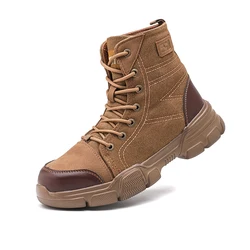 Men's Indestructible Steel Toe Safety Work Boots - 45 (Brown)
