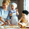 Cute Child Craft Apron and Hat Sets Household Cleaning Tools Solid Color Front Pocket Bib Apron + Elastic Band Art Cooking Cap 2
