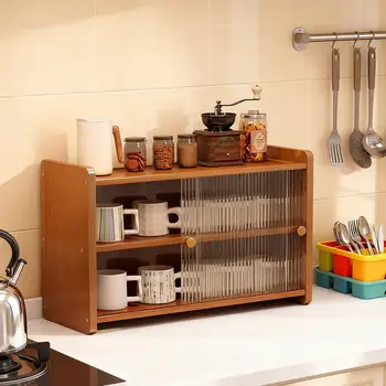 ตู้เก็บของบนเคาน์เตอร์แบบมี 2 ประตู สไตล์เรียบง่ายแบบชนบท สำหรับจัดระเบียบโต๊ะเครื่องแป้ง เหมาะสำหรับห้องนั่งเล่นในบ้านสไตล์ฟาร์มเฮาส์ 1