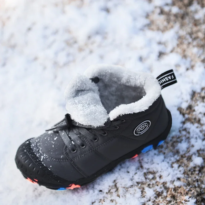 Children Sneakers Winter Warm Barefoot Boots for Kids Plus Cotton Warm Snow Ankle Boots Waterproof Boys Girls