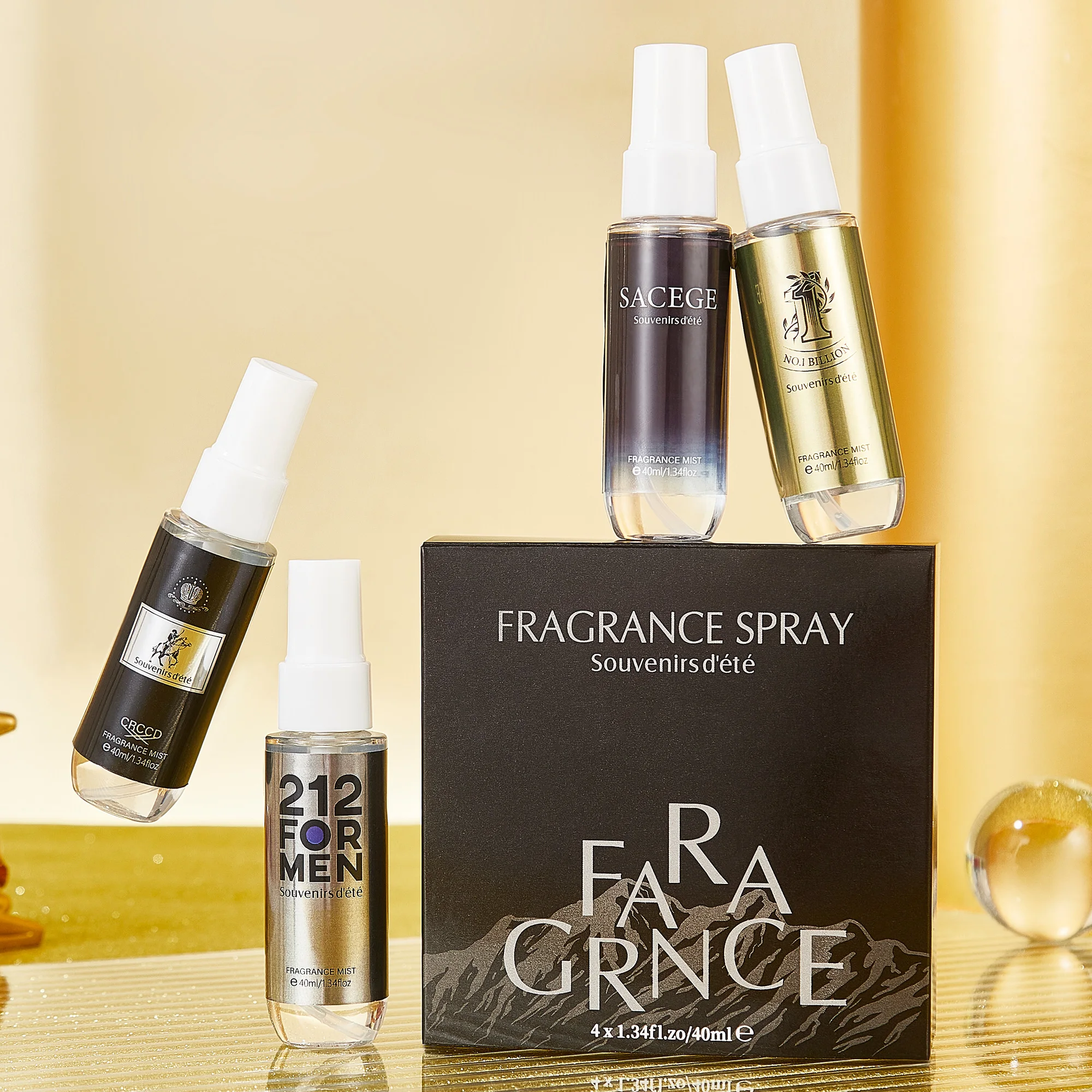 4pcs Black Gold Men's Perfume, Alcohol Free Fragrance Spray, Lasting Fragrance for Body and Hair, Ideal Gift for Men