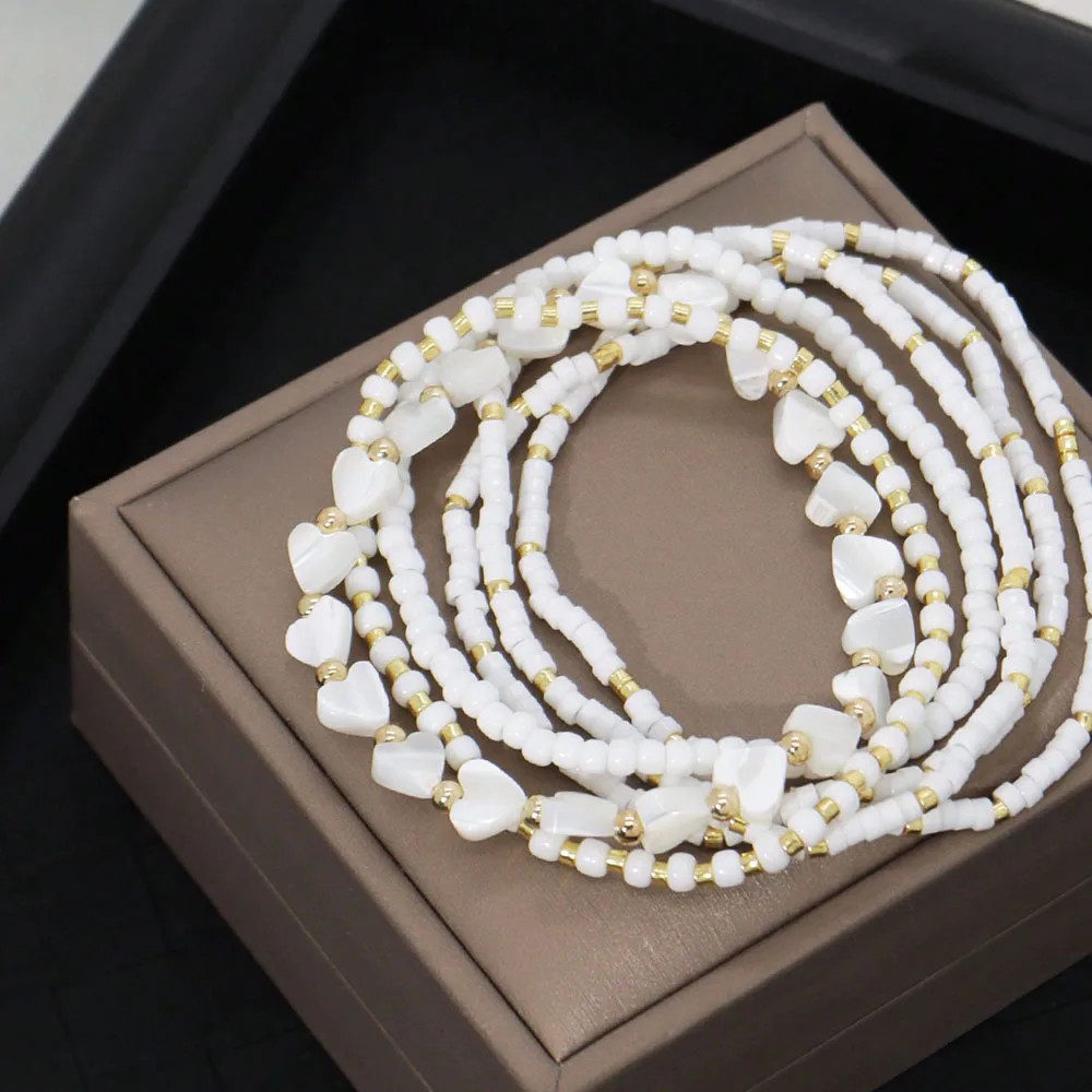6pcs Bead Bracelet Delicate Bead Heart & Shell Handmade Elastic Multi-Layer Bracelets For Valentine's gift B082