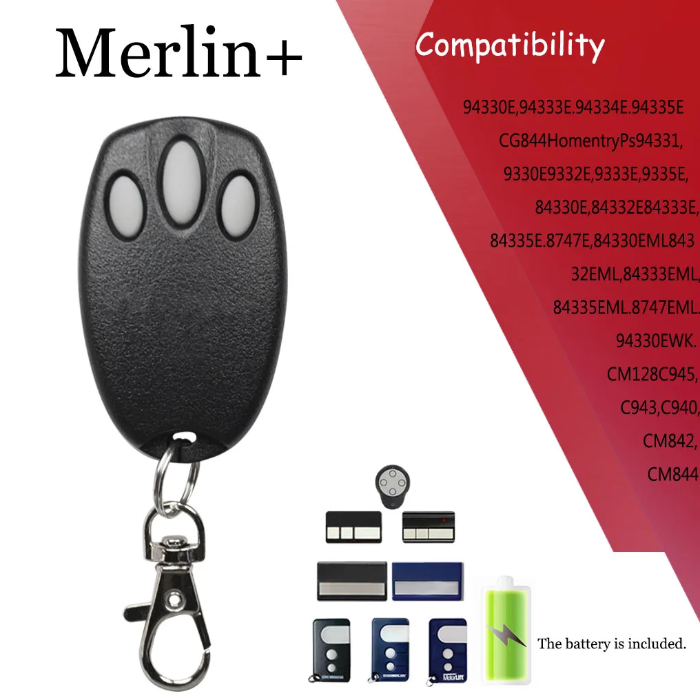 Enhanced Garage Door Opener Remote Control - MERLIN+ 2.0, 433.92 MHz Transmitter