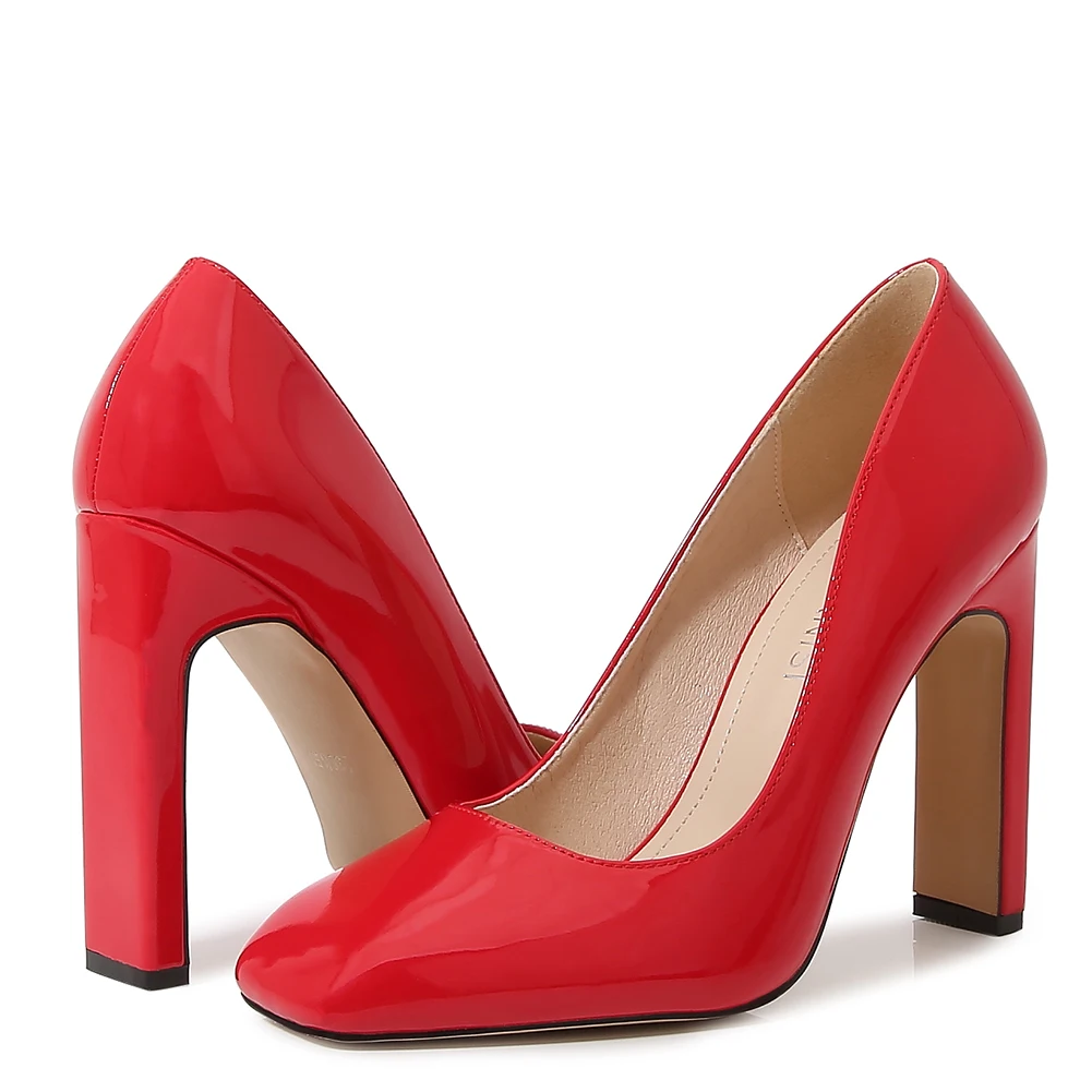 ASOS DESIGN Wide Fit Washington block heeled court shoes in red | ASOS