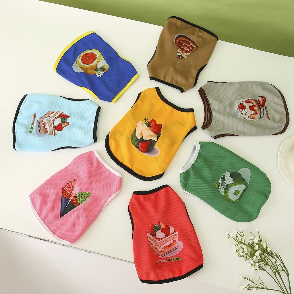 

Dog Summer Cool Clothes Pet Dessert Cake Cute Cartoon Print Tank Top Cat Vest Breathable XS-XXL