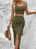 Summer Versatile Commuting Fashion Simple Solid Color Suit Women's Slim Slimming Suspender Vest Split Tie Skirt Two-piece Set 2 Summer Versatile Commuting Fashion Simple Solid Color Suit Women's Slim Slimming Suspender Vest Split Tie Skirt Two-piece Set 2