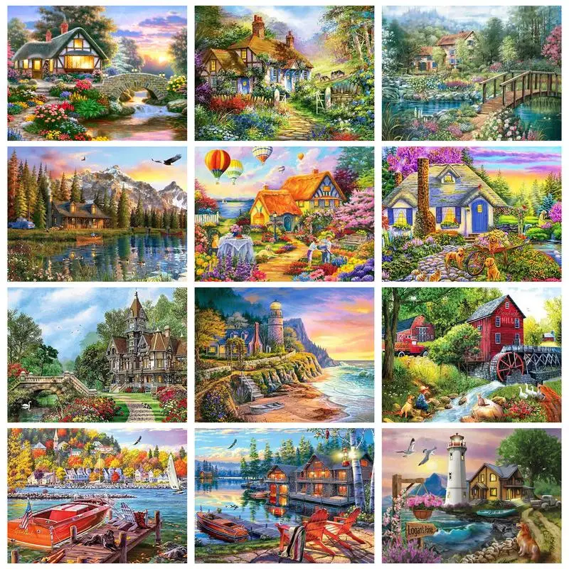 

PhotoCustom Painting By Numbers Flower Garden With Frame Landscape Picture By Numbers For Home Wall Art Gift