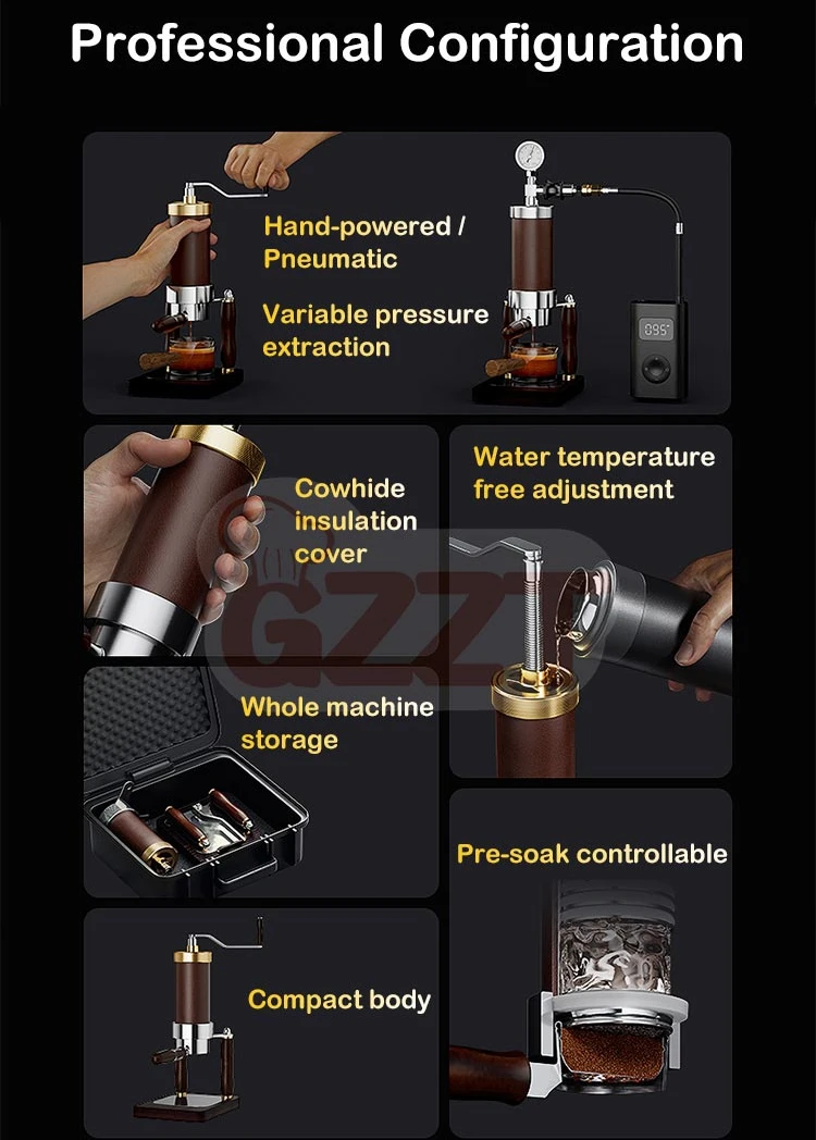 GZZT Hand Press Coffee Machine 9Bar Espresso Constant or Variable Pressure  Rod Coffee Machine with PID Temperature Adjustment