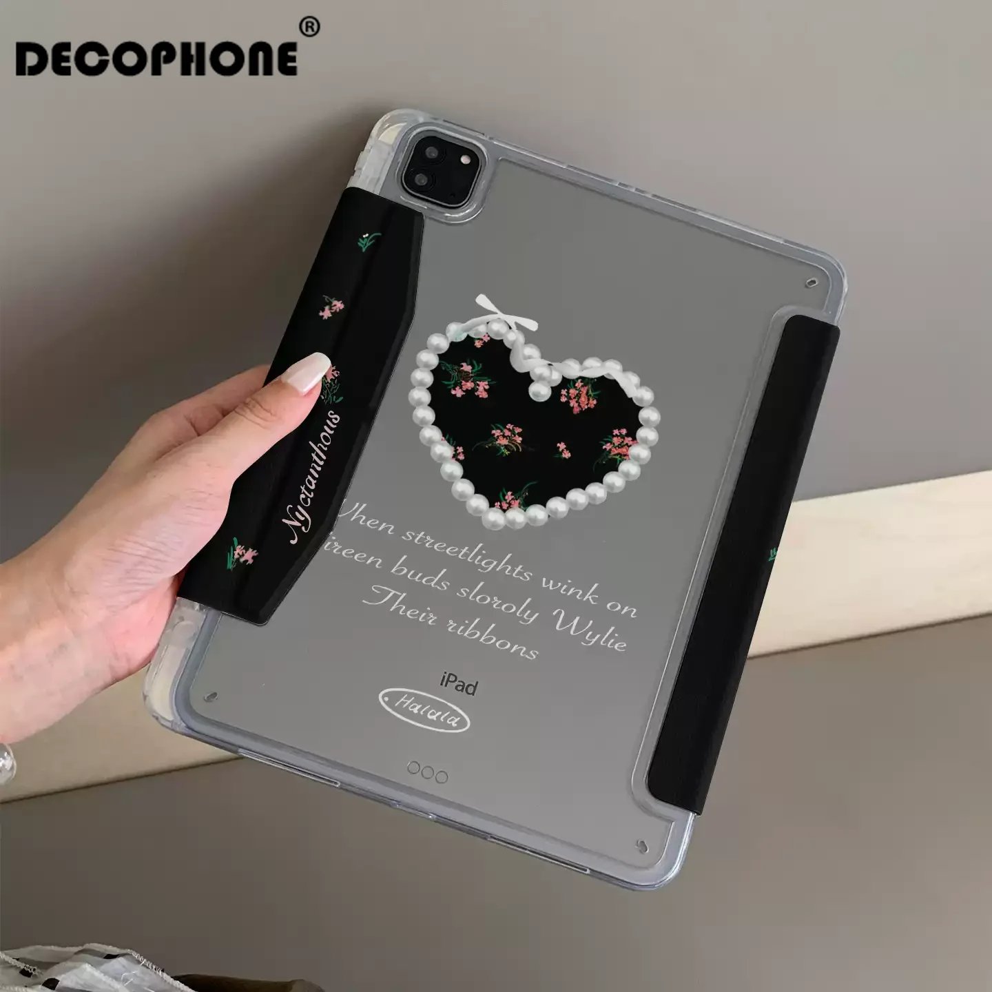 Elegant Love Floral Pearl Black Tablet Case