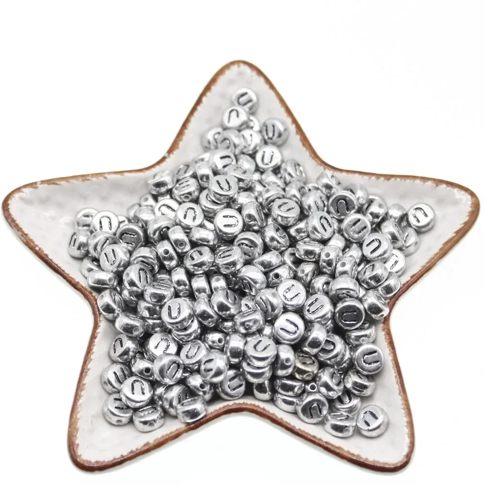 100-500PCS Acryl A-Z 26 Buchstaben Perlen Silber Farbe Runde Flache Lose Spacer Perlen Für Schmuck Machen diy Armband ﻿ Zubehör – Detail 16