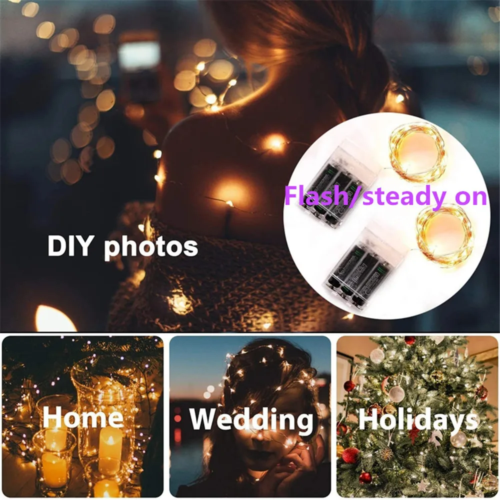 

Flash LED String Light 5m 10m Leds Silver Wire Garland Home Christmas Wedding Party Decoration Powered By AA Battery Fairy Light