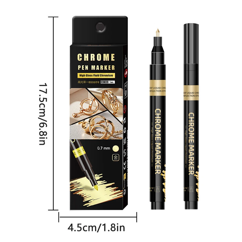 3color DIY Manicure Chrome Mirror Markers,0.7mm Nib Metal Pen Doodle Cards,Posters,Rock Mugs,Ceramic,Glass,Plating Pen 1 Pcs