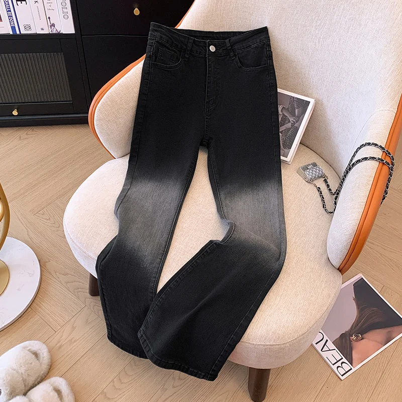 

Black Gradient Y2K Women's Jeans Women American Straight Leg Pants Streetwear High Waist Pants Vintage Female Summer Trousers