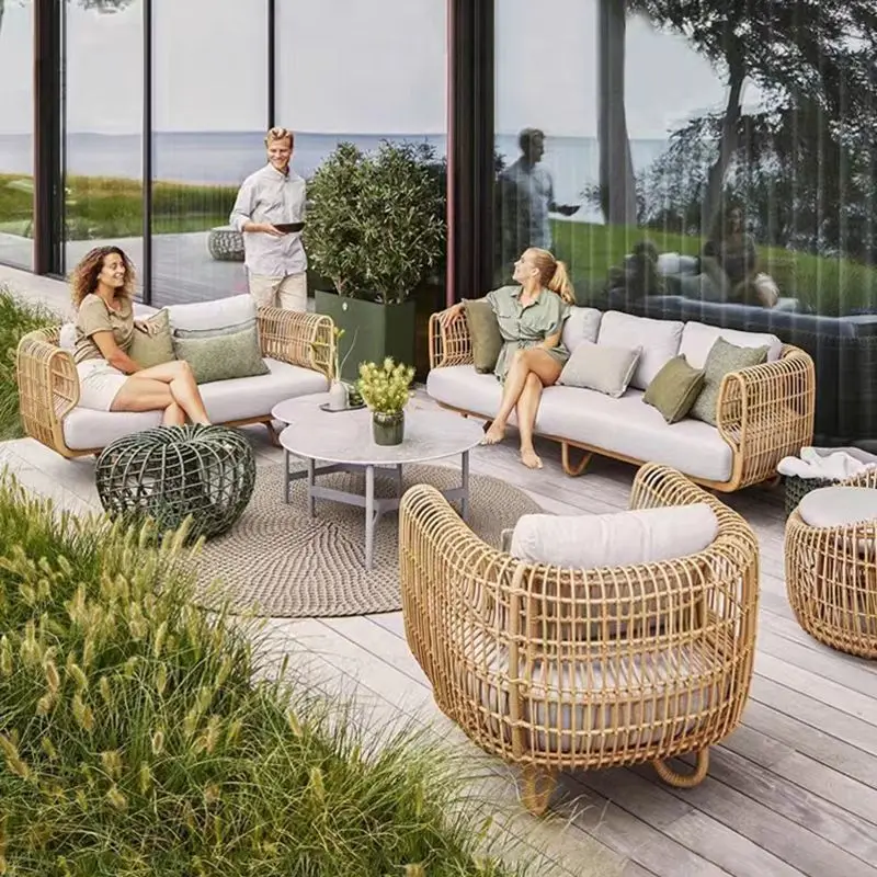 Nordic Outdoor Sofa, Courtyard, Vine Weaving, Rain and Sun Protection, True Vine Bird's Nest, Small Chair, Natural Vine Balcony