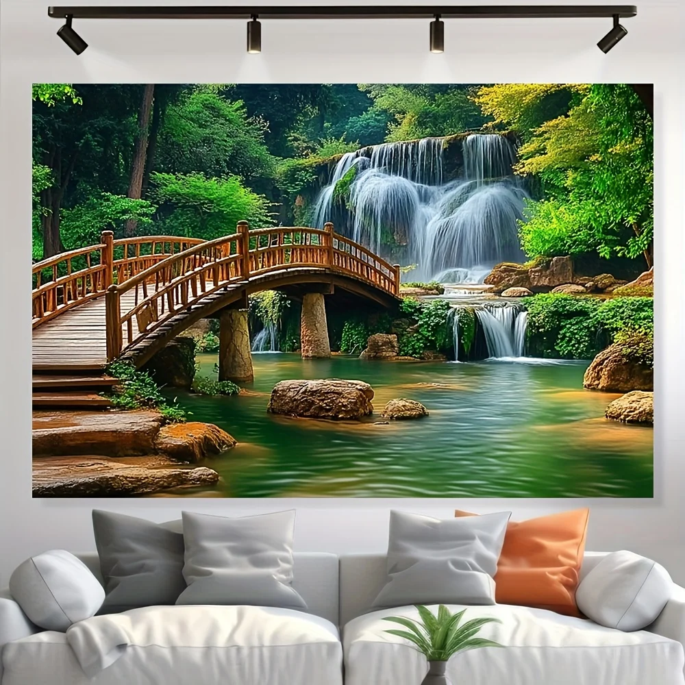 1 Stück Tropical Garden Polyester-Hintergrundstoff – Berg- und Wasserfall-Design, Hochzeit, Geburtstag, Jubiläumsdekoration – Detail 8