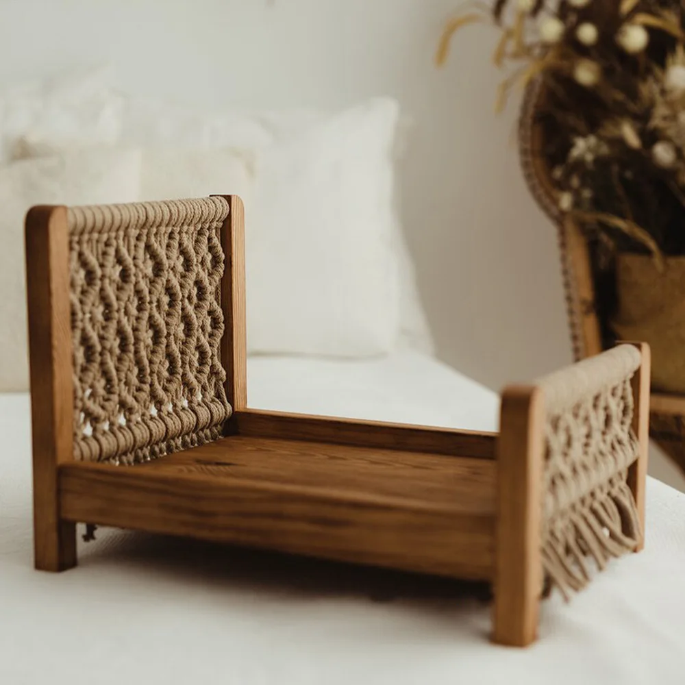 

Neonatal Vintage Mini Bed Baby Photo Props Cotton Cord Knitted Doll Toys Neonatal Photography Pose Assist Sofa Boys Girls Gift