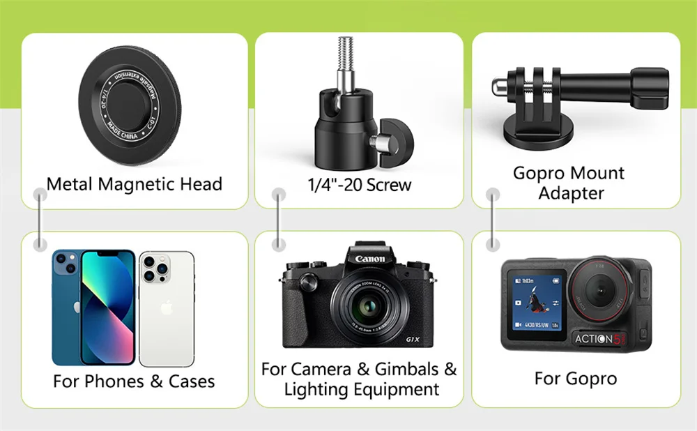Neuer Magnetischer Golf-Stativständer aus Aluminium mit Gopro-Halterung & 1/4-Zoll-Anschluss für Golf-Schwungtraining – Detail 8