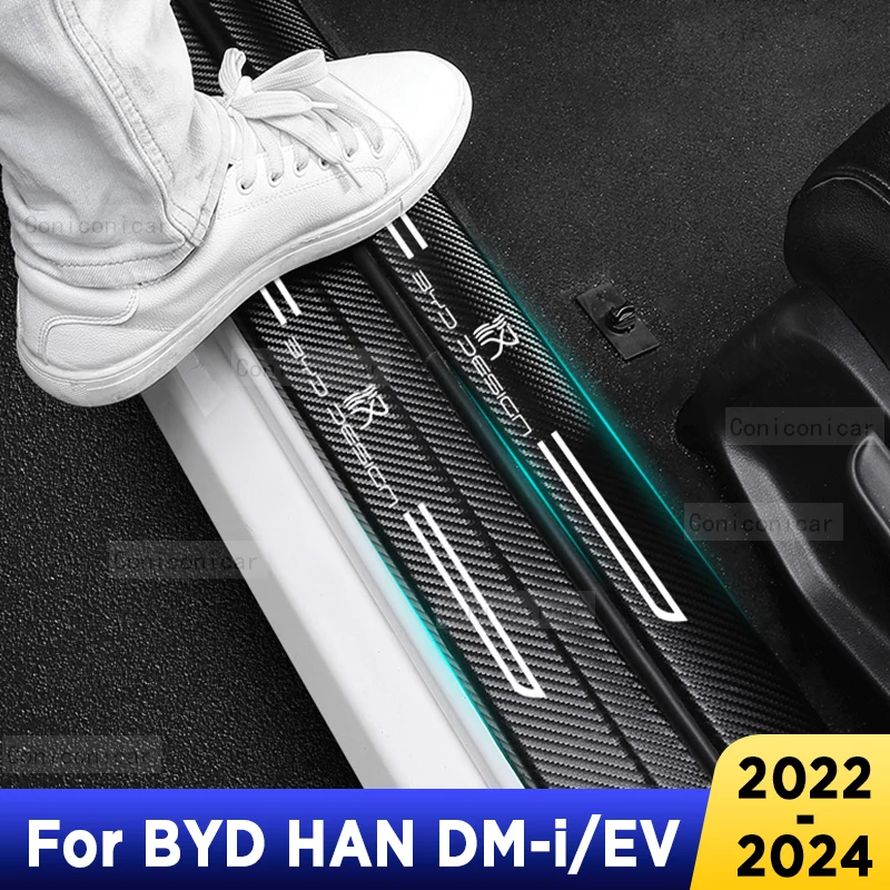 

For BYD HAN DM-i EV 2022-2024 Auto Tailgate Guard Door Sill Pedal Carbon Fibre Texture Accessories Leather Styling Car Sticker