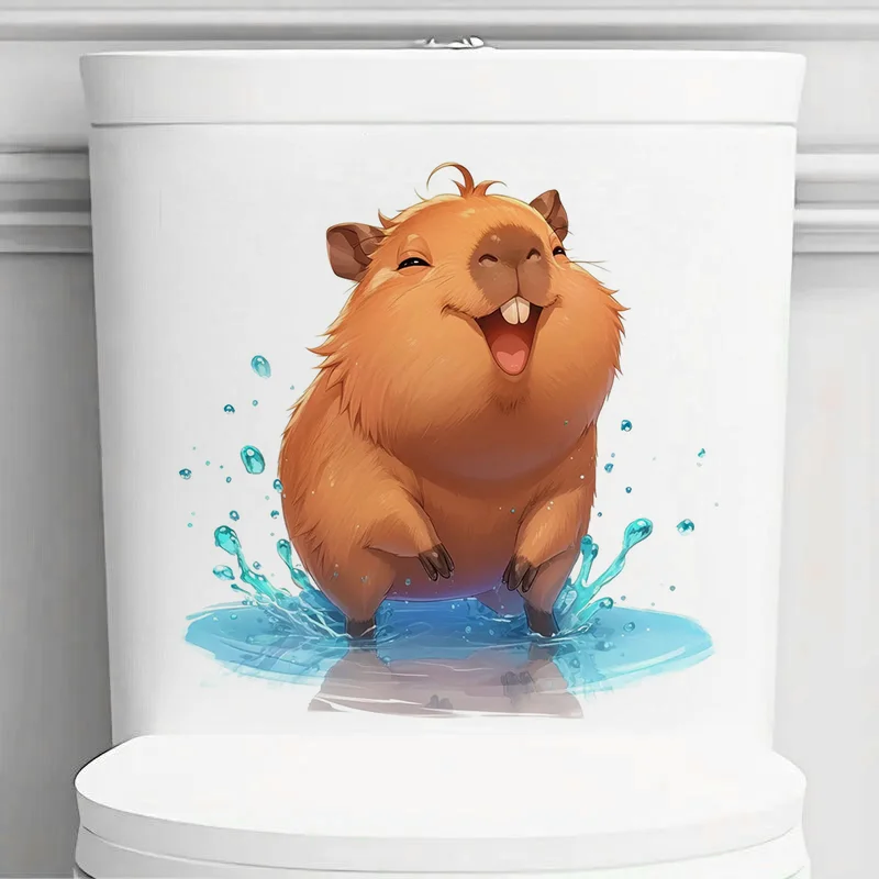 Cute Kawaii Capybaras Toilet Lid Stickers, Apply for Wall, Door, Cabinet, Window, Car Decoration, Vinyl Animal Decals