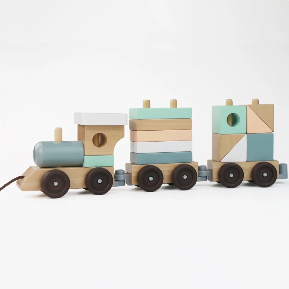 

Beechwood Wooden Toys Children's Trailer Blocks Large Particle Fruit Train Set Column Newborn Photography Props Accessoires