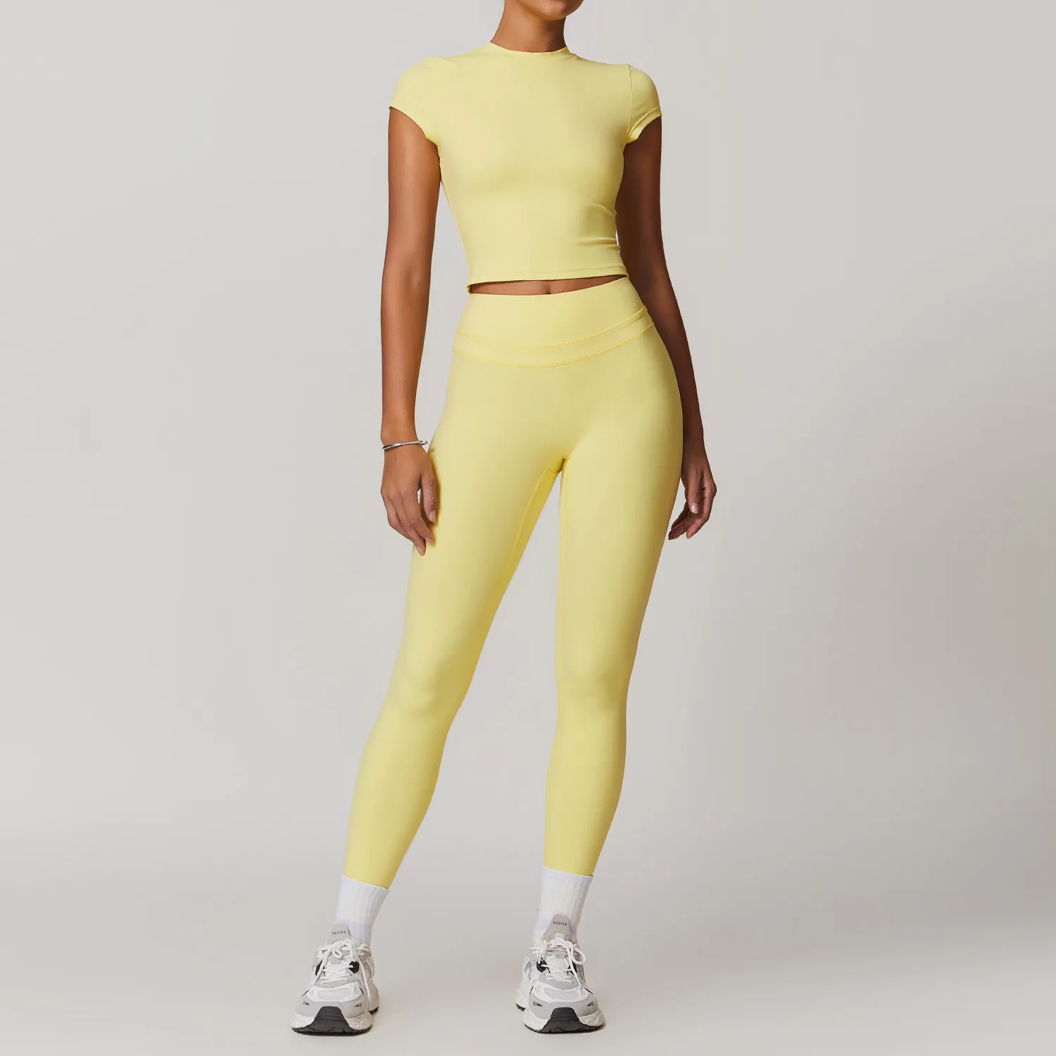 Yoga Set Women Sportswear Workout Clothes Athletic Wear Gym Legging Fitness Bra Crop Top Short Sleeves Sports Suit 2PCS sports bra set gym workout set yoga pants set yoga set fitness set sportswear set sports set