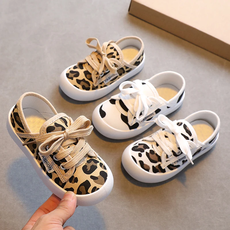 

Kids Sneakers Girls Lace Up Casual Shoes Leopard Canvas Shoes Boys Platform Leisure Shoes Children Anti-Slippery Sport trainers