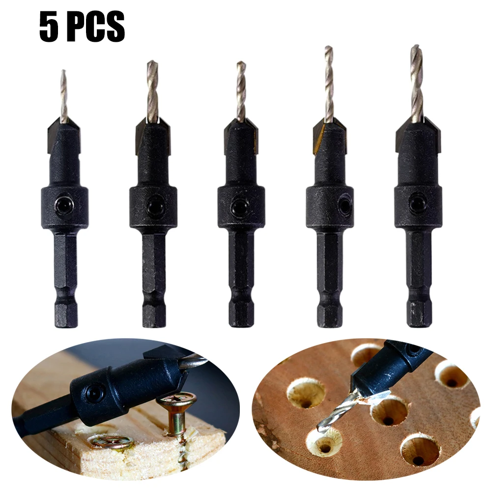 

5pcs Hex Shank Countersink Drill Bit Salad Drill Step Drill Bit Set For Woodworking Drilling Counterbore Tools Accessories