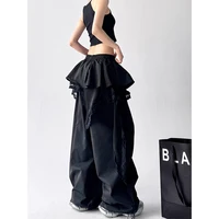MEXZT Y2K Black Cargo Pants Women Streetwear Lace Patchwork White Wide Leg Pants Summer Gyaru Harajuku Korean Baggy Trousers New - Image 5