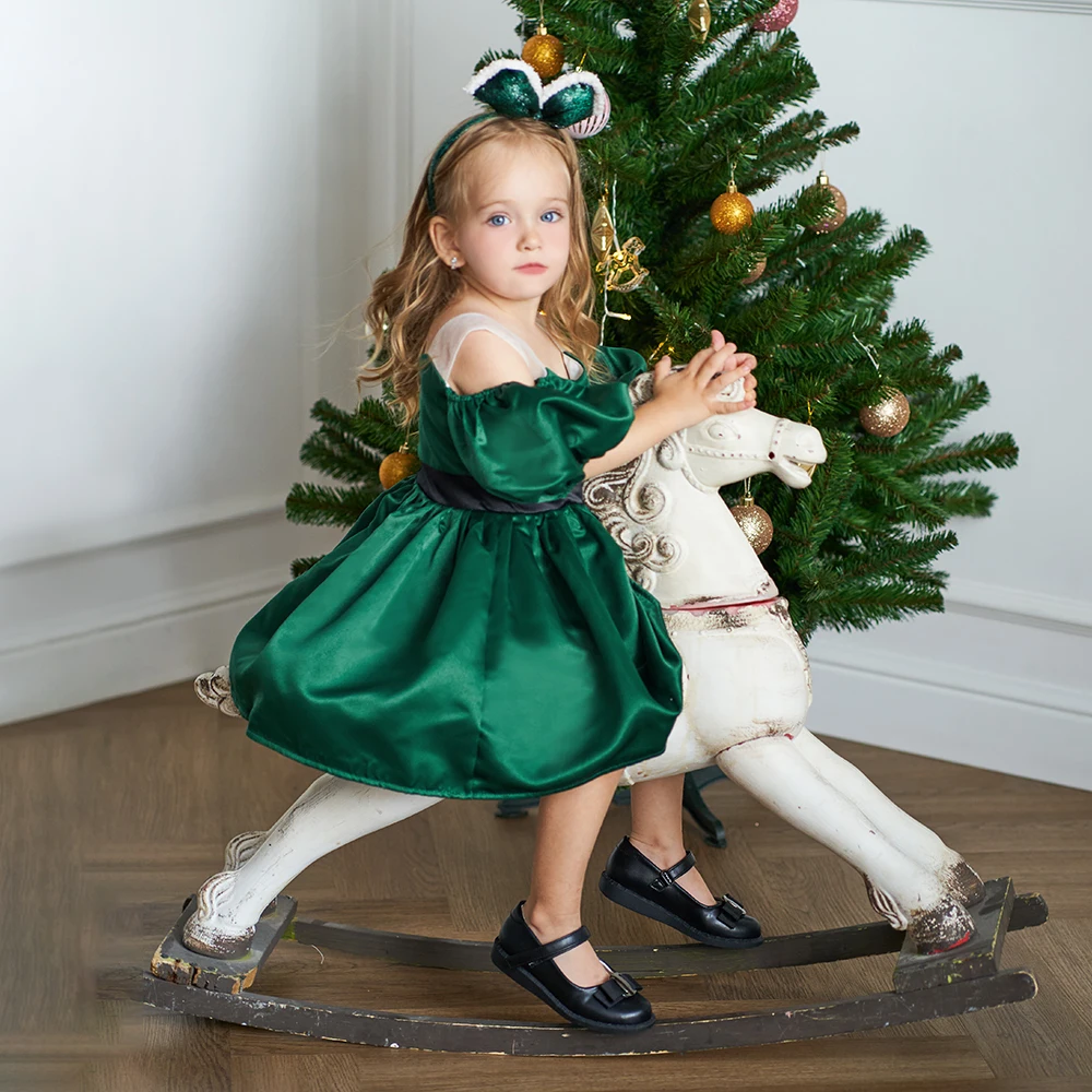 Baby Christmas Dress for Girls Toddler Princess Shoulderless Green