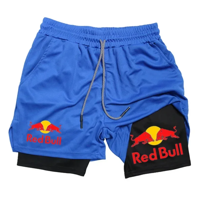 Mens 2-in-1 Red Bull Sports Shorts - Quick-Dry Breathable Running Underwear M-3XL