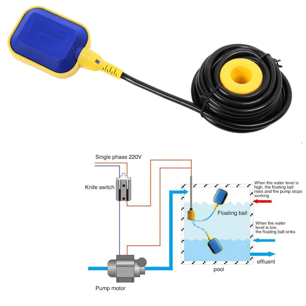 UK221 Plastic Cable Type Water Level Float Liquid Level Switch Water Tower Tank Automatic Plastic Float Switch