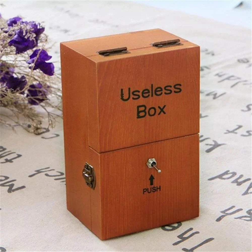 Wooden Useless Box Leave Me Alone Boring Box Turns Itself Off Funny Kids Toy Gift for Children Interactive Toys Desk Decoration