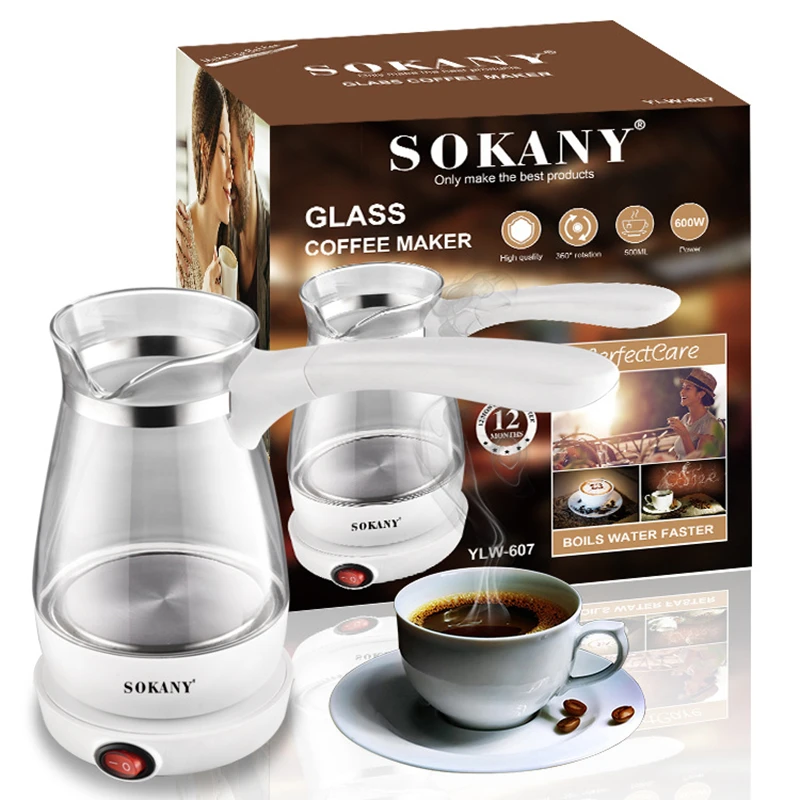600W Turkish Coffee Machine Electric Coffee Maker Glass Italian Mocha Pot Hot Milk Italian Tea Heating Cooker Jug 5-6 Cups