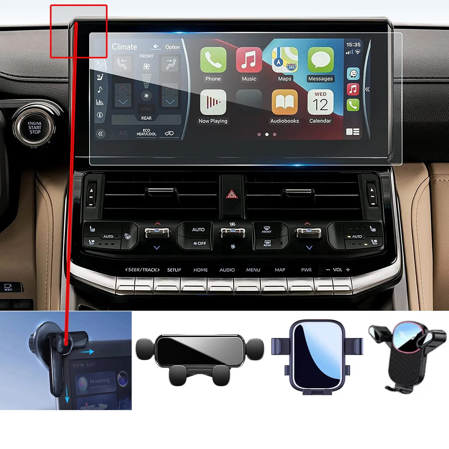 

For Toyota Land Cruiser LC300 2022 Car Phone Holder Fixed Bracket Wireless Charging Interior GPS Bracket Auto Stand Accessories