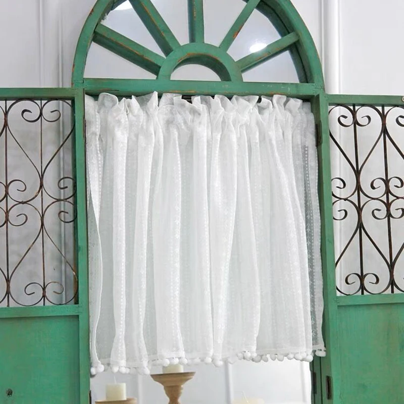 Korean Sweet Lace Flowers Short Curains for Kitchen Bottom Lace/Balls Half Curtains Geometric Pattern Curtains for Bedroom #A429 3