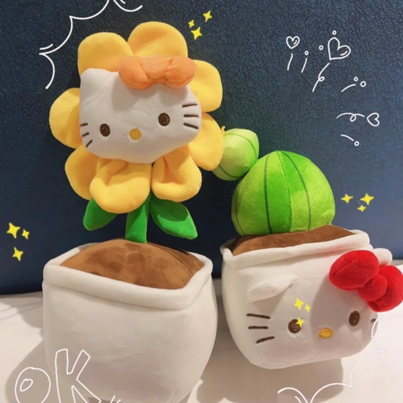 Sanrio Hello Kitty Flower Pot Culture Plush Toy Desktop Decoration Cartoon Plush Plant Home Furnishings Ornament Gift Flower 3