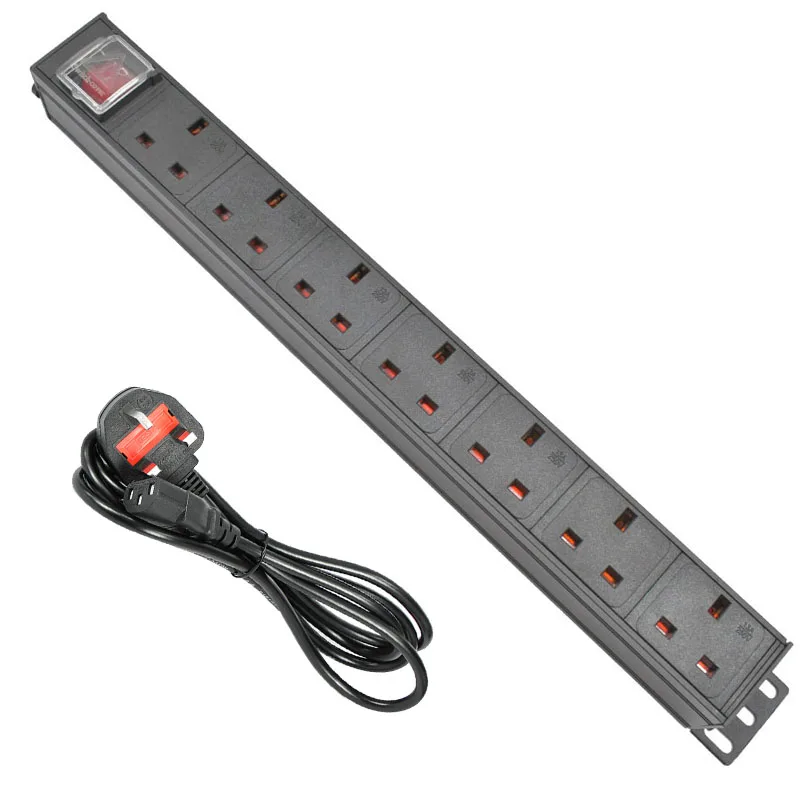 

PDU Power Distribution Unit for Cabinet Strip Socket 7 way UK Standard aluminium alloy Outlets C14 port