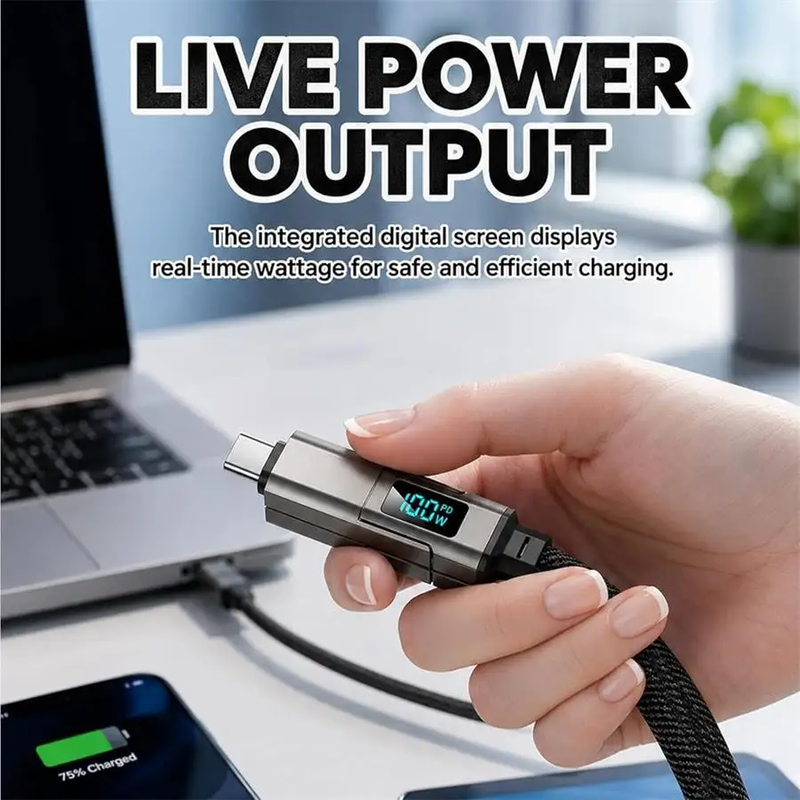 รูปสินค้า สายชาร์จพกพา 4 in 1 65W USB-C กับหน้าจอแสดงผล