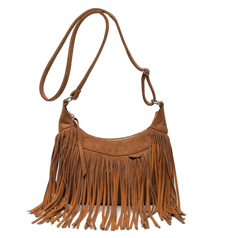

Tassel Bag New Retro Personality Simple and Versatile Crossbody Bag Deer Skin Velvet Shoulder Bag