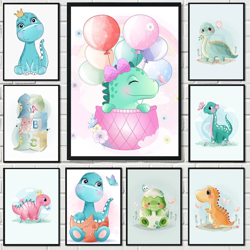 Cute Dinosaur Poster E Stampe Dermatodocus Allosaurus Muslimah Canvas Painting Wall Art Picture Soggiorno Kid Room Decor