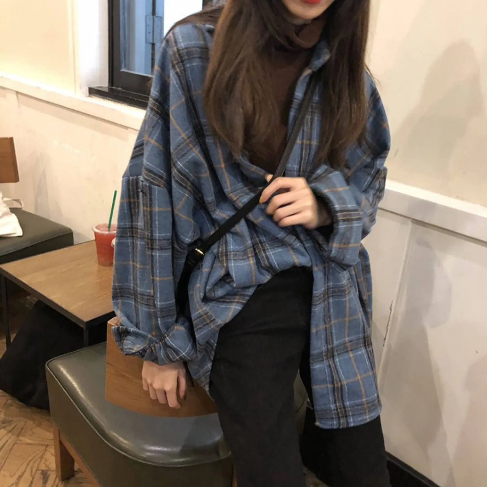 여성용 캐주얼 다용도 격자 무늬 패치워크 긴팔 라운드넥 블라우스, 클래식 하이 스트리트 버튼, 느슨한 가디건 상의, 패션