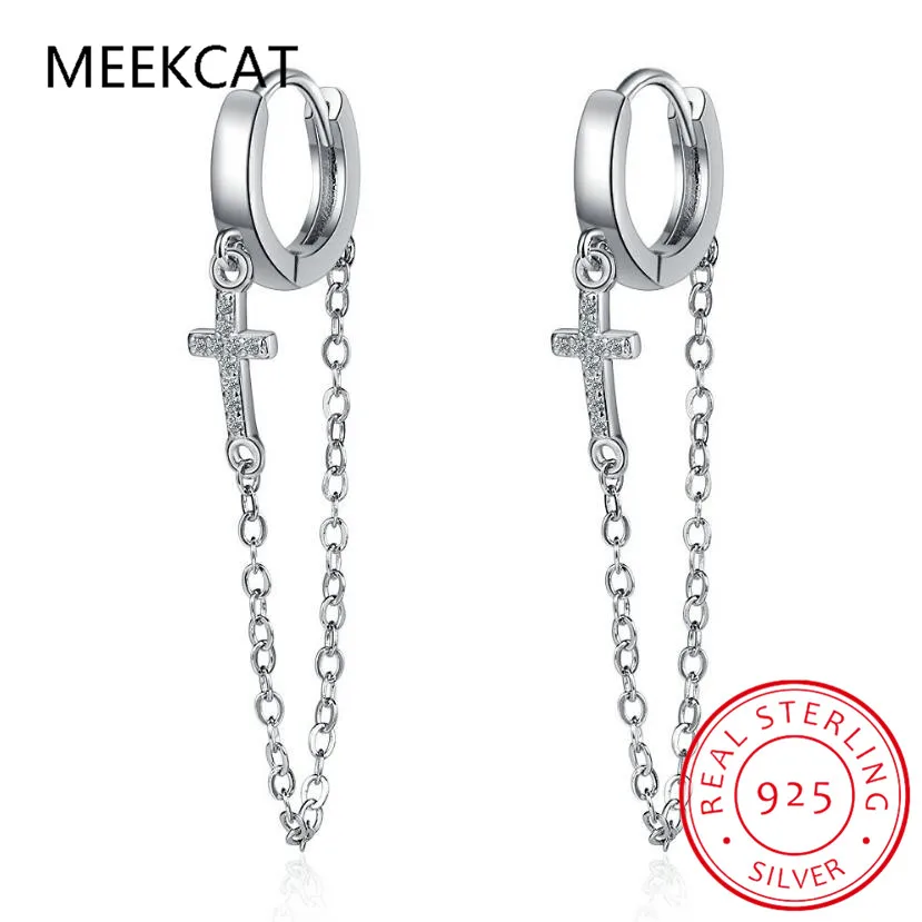 Real 925 Sterling Silver Fashion Punk Cross Chain Shiny CZ