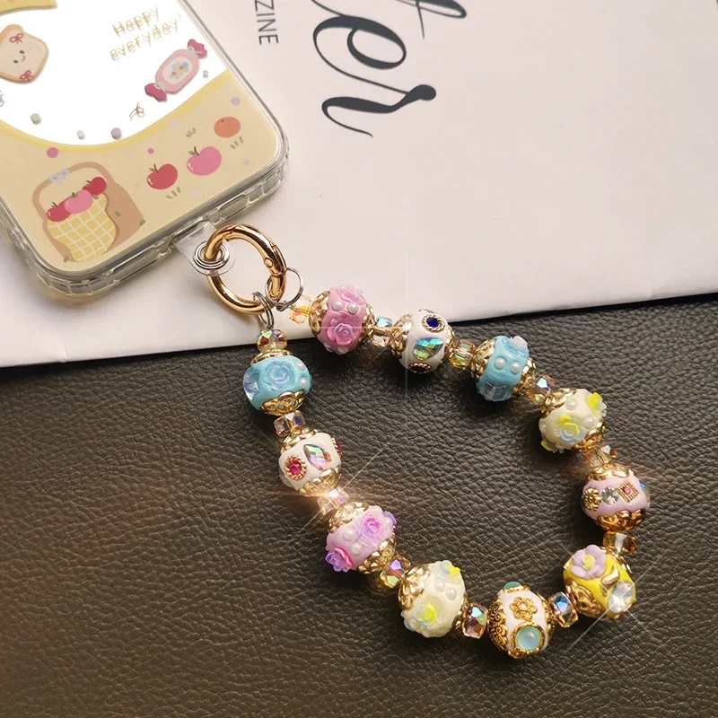 Short Color Diamond Retro Wrist Strap Mobile Phone Lanyard