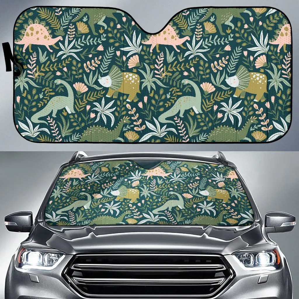 

Dino Dinosaur Flower Leaf Pattern Print Auto Sun Shade Car Windshield Window Cover Sunshade